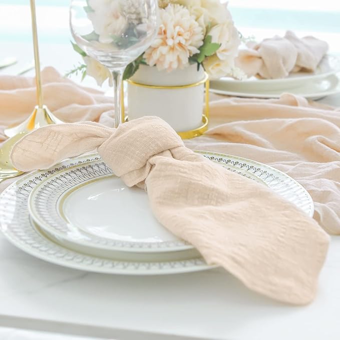 Dinner Cloth Napkins 10 Pack,Gauze Napkins 100% Natural Soft Cotton,Washable Napkins Great for Weddings Decorative,Dinner Parties,Family Everyday Use,40 * 40cm (16 * 16 inches),Beige