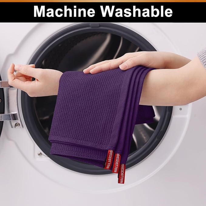 Homaxy 100% Cotton Kitchen Towels and Dishcloths Set - 8 Pack Waffle Weave Soft and Absorbent Dish Towels - 26 X 16 Inch and 12 X 12 Inch - Eggplant