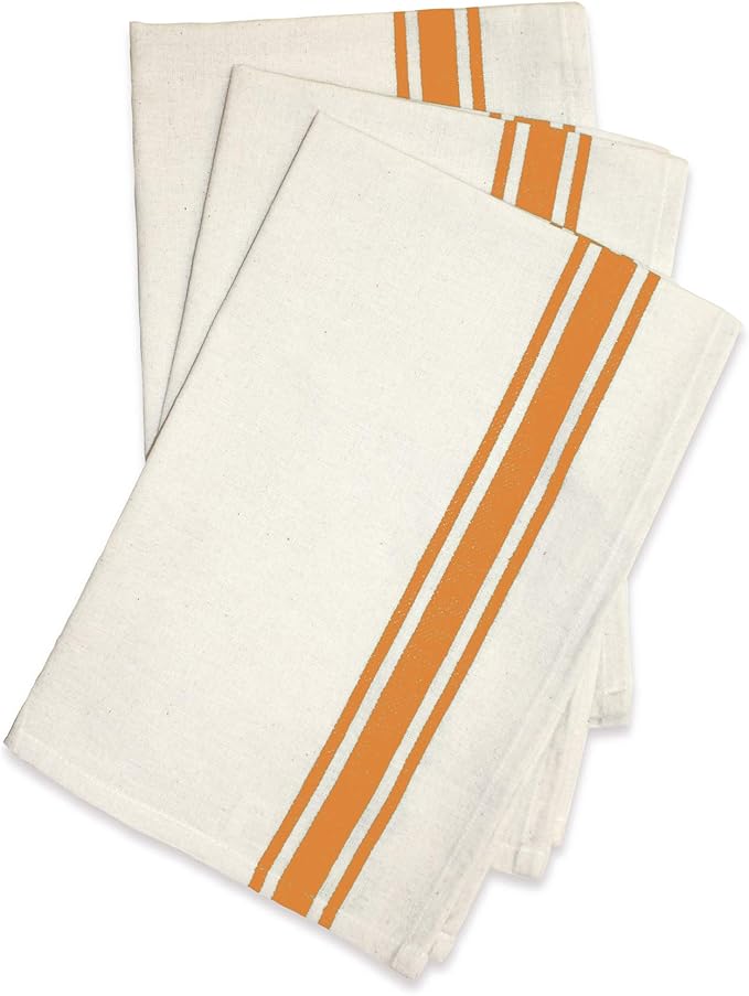 Aunt Martha's Stitch 'Em Up Vintage Box Stripe Towels, 18 by 28-Inch, Orange on Natural, 3-Pack