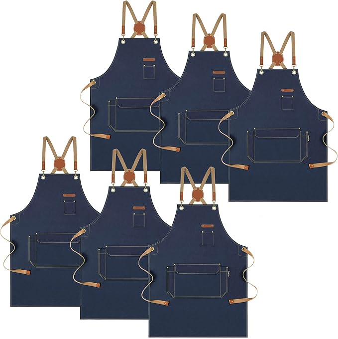 Chef Apron with Cross Back Straps for Men Women, Cotton Canvas Apron for Artists Painting, Kitchen Cooking
