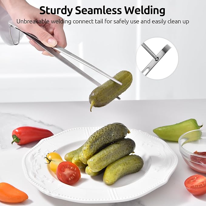 U-Taste 10in Kitchen Cooking Tweezer: 18/8 Stainless Steel Food-Grade Metal Food Tong, Seamless-Welding, Sturdy, Flexible and Non-Slip for Pasta Salad Serving, Grilling, Frying, Baking (Pointed Tip)