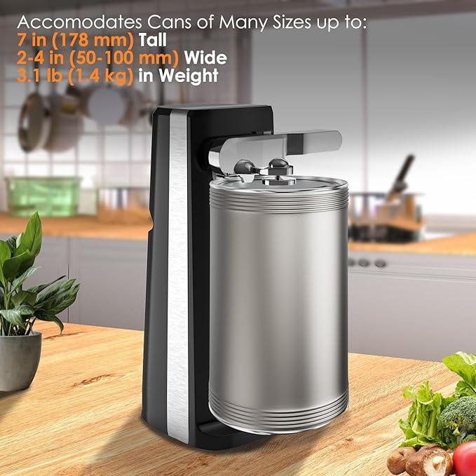 Davivy Electric Can Opener, One Touch Lid Opener, Removable Stainless Steel Cutter and 3-in-1 Design, with Sharpener and Bottle Opener (Black)