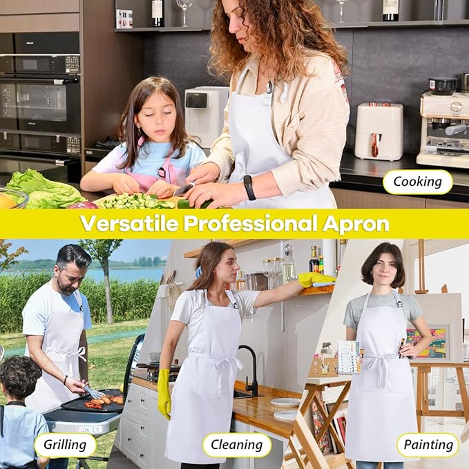 ROTANET Extra Large Apron for Men Adjustable Bib Aprons with 2 Pockets Cooking Kitchen Women Chef Water & Oil Resistant