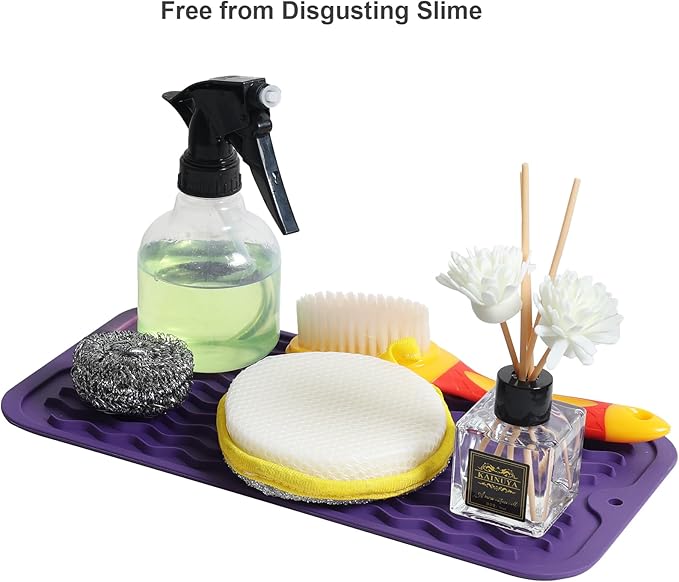 ZLR Silicone Sponge Holder & Sink Caddy Tray (6" x 12") - Narrow Dish Drying Mat for Kitchen Counter - Waterproof Soap Dispenser Organizer, Non-Slip Bathroom Vanity Tray (Meadow Violet)