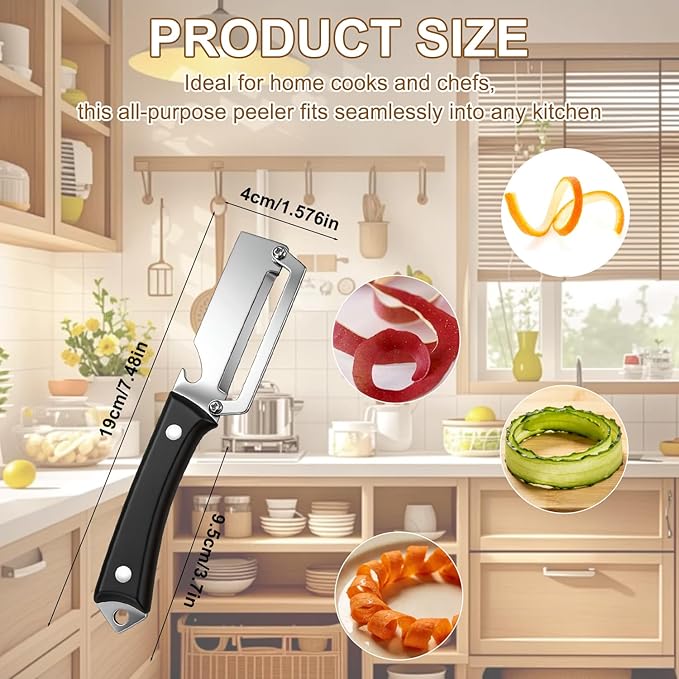2PCS Premium Vegetable Peeler with Wooden Handle and Bottle Opener, 2026 New Multifunctional 2-in-1 Stainless Steel Kitchen Tool, Contour-Flow for Camping Apple Potato Pumpkin Papaya Peeling (Mix)