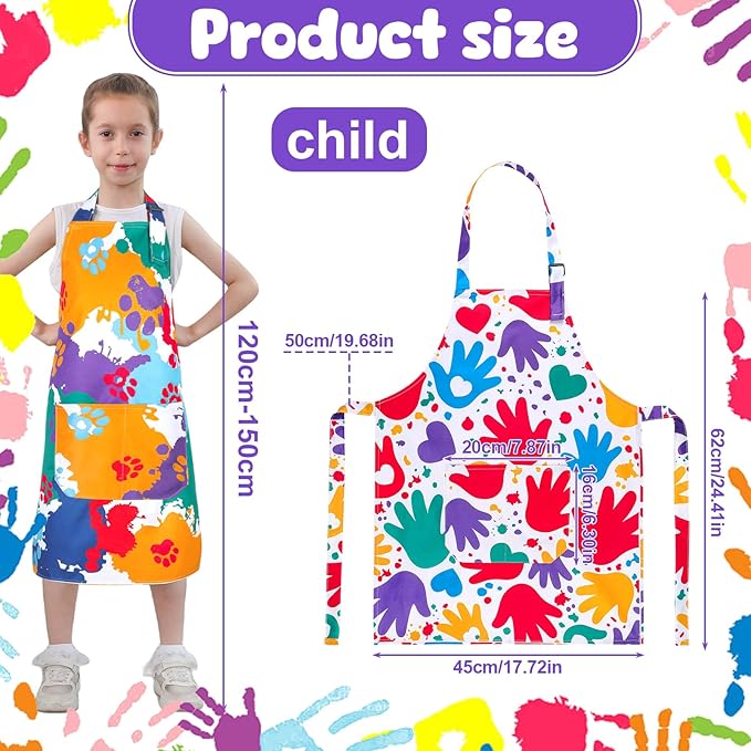 2 Pack Kids Apron, Cute Cooking Aprons, Waterproof Art Apron with Pockets, Toddler Painting Artist Apron Adjustable