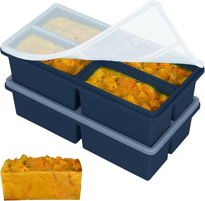 Silicone Freezer Molds for Soup with Lid - 1 Cup Capacity Soup Freezer Container, Large Ice Cube Mold - With Reinforced Steel Ring Top Lid, Oven and Dishwasher Safe, Meal Prep & Food Storage - 2-Pack