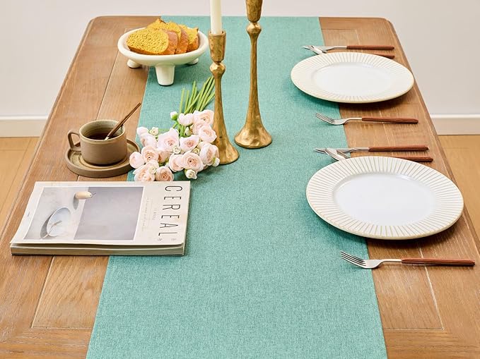 YATOJUZI Sage Green Table Runner Seasonal Sage Green Kitchen Dining Coffee Table Decoration 95 Inches Long Waterproof Green Farmhouse Rustic Table Runner Home Wedding Party Decor 16x95Inch