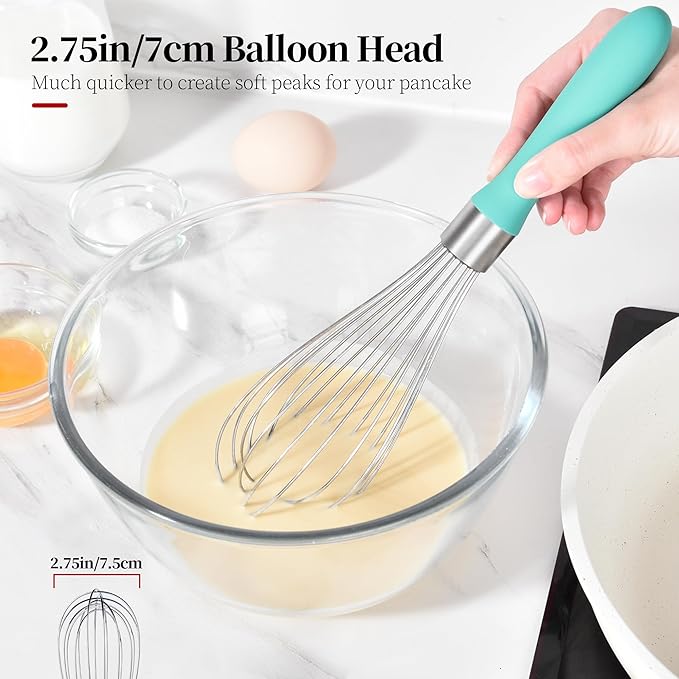11.1inch Kitchen Wire Whisk, 18/10 Stainless Steel Metal Balloon Wisk （Medium, Aqua Sky）