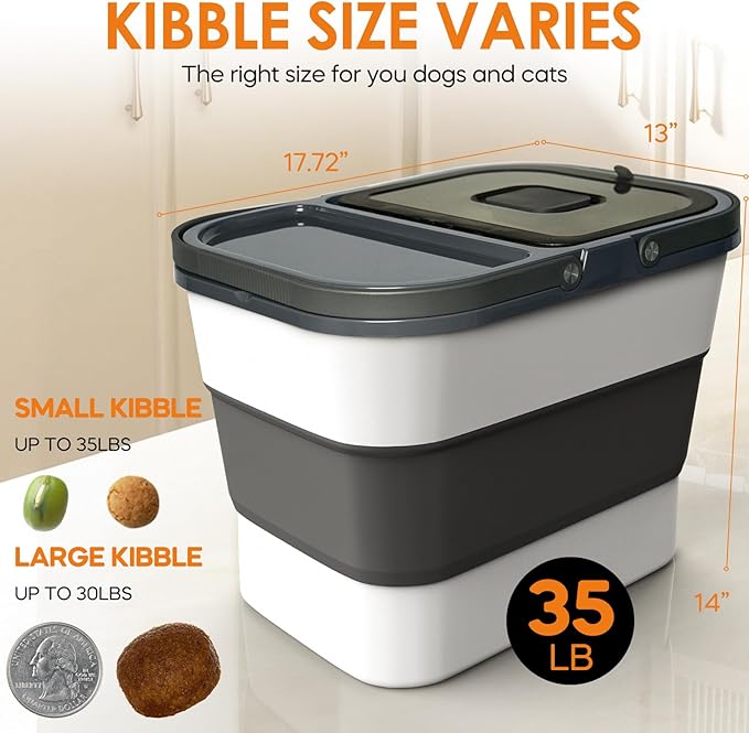 HOYTAMDAR 35lbs Dog Food Storage Container, Collapsible Dog Food Container, Wheels, Handle, Airtight Pet Food Storage Container, Scoop, 2L Small Dry Food Pail For Dog Cat Bird Food
