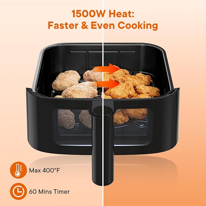 OLIXIS 4QT Air Fryer with Visible Window, 1500W Digital Touchscreen Air Fryer with 8 Presets, Auto Shut Off & Nonstick Dishwasher Safe Basket, 60-Min Timer, Max 400°F, Black
