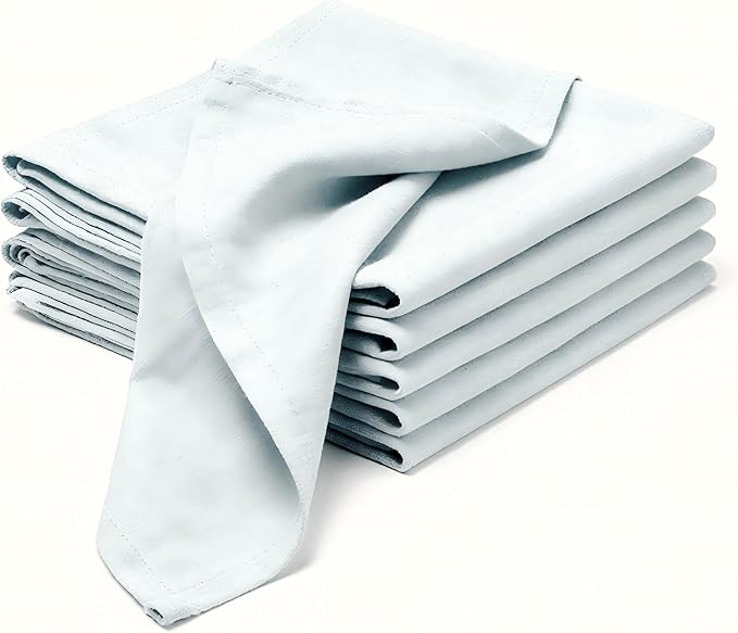 100% Pure Linen Napkins 18 x 18 Inch Baby Blue - Set of 6 Pack Oversized Dinner Table Cloth Napkin, Washable for Home,Kitchen and Everyday Use