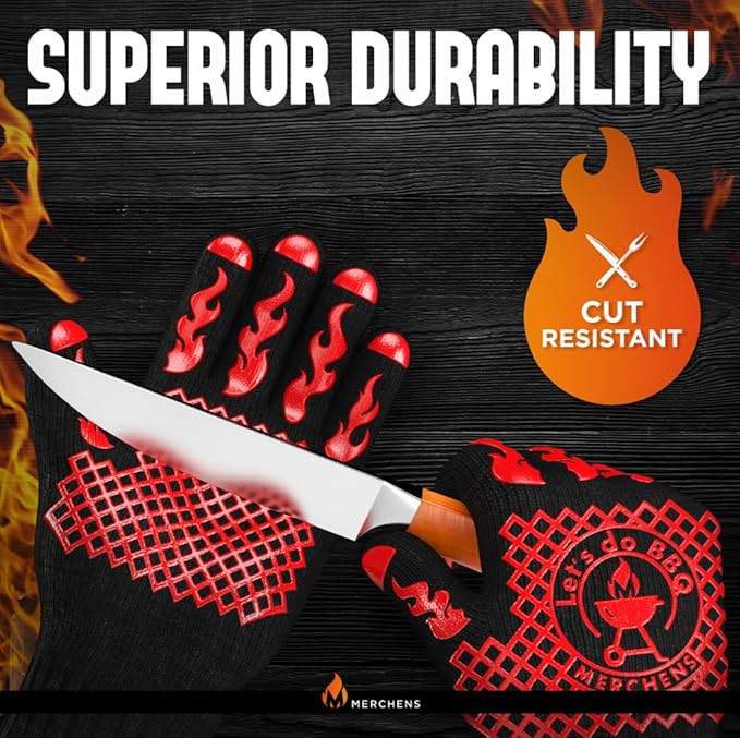 BBQ Grill & Oven Gloves 1472°F Heat Resistant – Fireproof, Non-Slip Silicone Mitts for Grilling, Smoking & Baking – Extra-Long Protection – Includes Storage Case & Luxury Gift Box | Pro Series