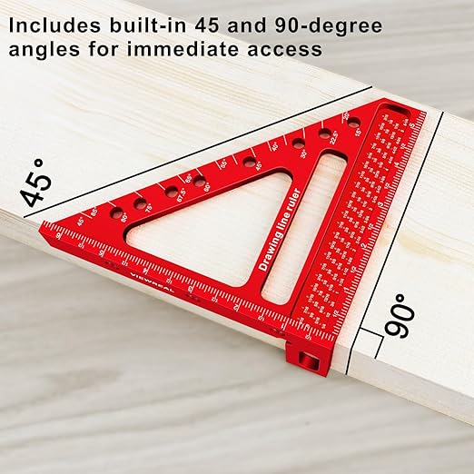 Large Carpenter Square 6.5''x5.79''Protractor Ruler with 3D Multi-Angle Measuring and Scribing Features with Anti-Lost Pin for Accurate Woodworking & Construction