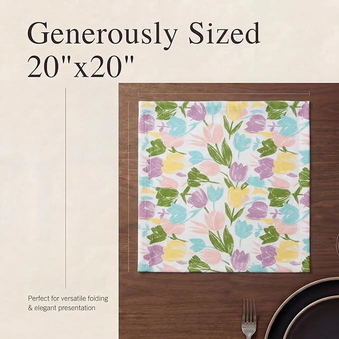 Urban Villa Easter Cloth Napkins 100% Cotton Absorbent Dinner Napkins (Set of 12) 20x20 Soft Durable Reusable Washable Napkins Ideal for Easter Decorations Restaurant Wedding Parties Napkins - Tulip