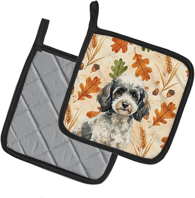Caroline's Treasures Toy Parti Poodle Heirloom Fall Pair of Pot Holders Pair 7.5x7.5 Quilted Insulated Hot Pads Decorative Kitchen Gift Made in USA