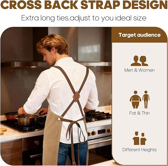 Aprons For Women Men With Large Pockets, Waterproof Cotton Chef Aprons For Cooking Server Grilling Bbq Kitchen