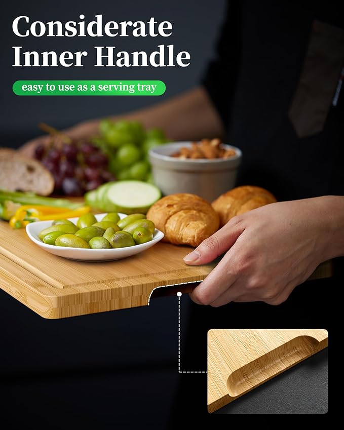 Kitsure Bamboo Cutting Board - Multi-Sizes Wooden Cutting Boards for Kitchen, Convenient Kitchen Essentials with Deep Juice Grooves, Cutting Board for Chopping & Serving, X-Large, Natural