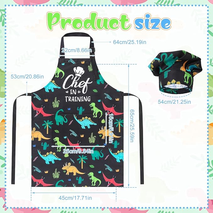 Kids Apron and Chef Hat Set, Funny Apron with 2 Pockets, Adjustable Kids Aprons for Cooking for Boys and Girls
