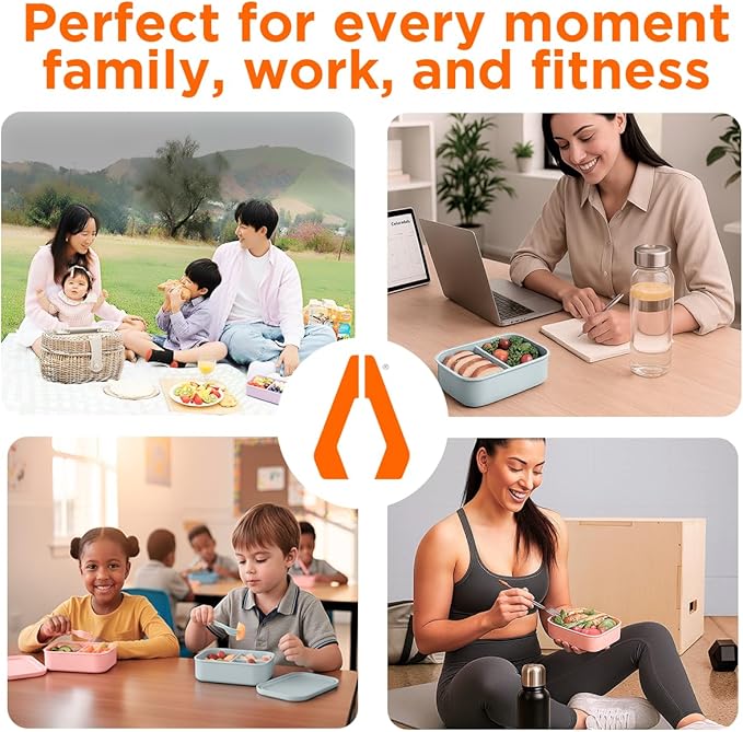 3 Compartment Silicone Bento Box for Kids – BPA Free Snack Container, Leak-Resistant School Lunch Box, Small Portions, Easy to Clean, Dishwasher Safe