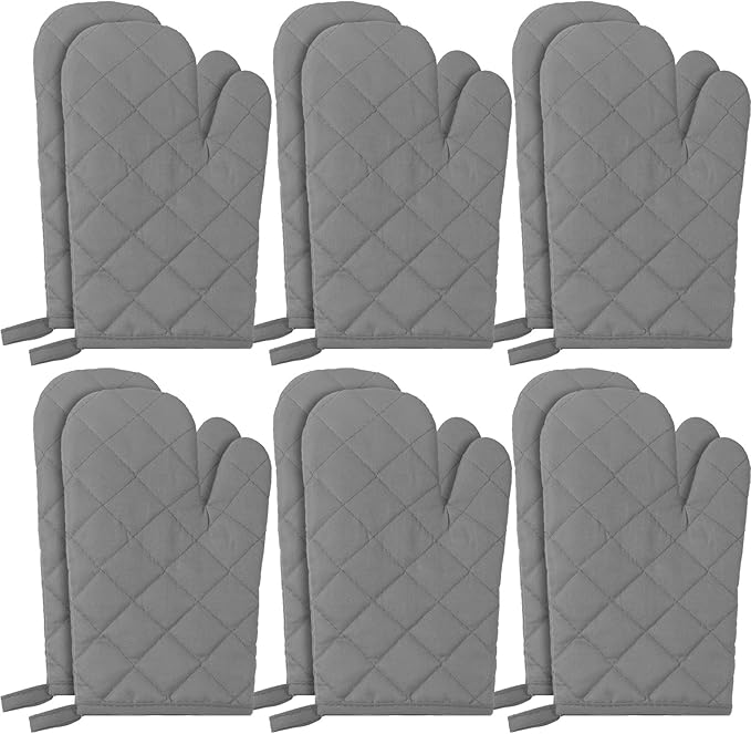 6 Pairs Heat Resistant Oven Mitts Kitchen Oven Gloves 11 Inch Long Quilted Cotton Polyester Kitchen Gloves for Cooking, Baking, Grilling BBQ (Grey)