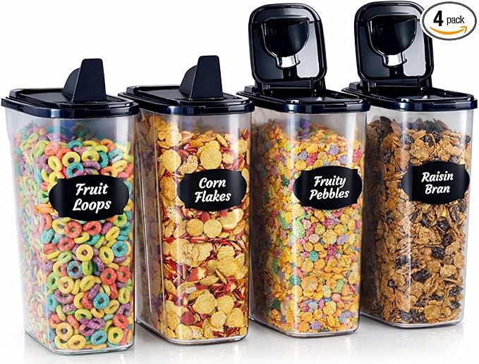 Chef's Path Airtight Food Storage Containers - Pack of 4 (4L/135.3oz) - MULTISPOUT Design for Kitchen & Pantry - BPA-Free Cereal Containers with Bigger Spout Mouth for Easy Pouring