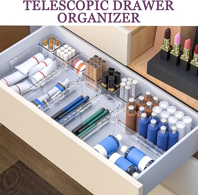 20 Pcs Clear Drawer Organizer, Adjustable Drawer Storage Box, 3-Size Desk Drawer Organizer, Acrylic Storage Bins for Makeup, Kitchen Utensils, Bedroom Dressers Tool Organizer for Gadgets