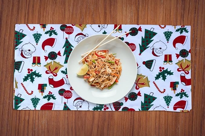 Urban Villa Cloth Napkins Set of 12 20x20 100% Cotton Hemstitch Napkins Cloth Washable Durable Reusable Absorbent Table Dinner Napkins Cloth for Christmas Hotel Lunch Restaurant Weddings Parties–Santa