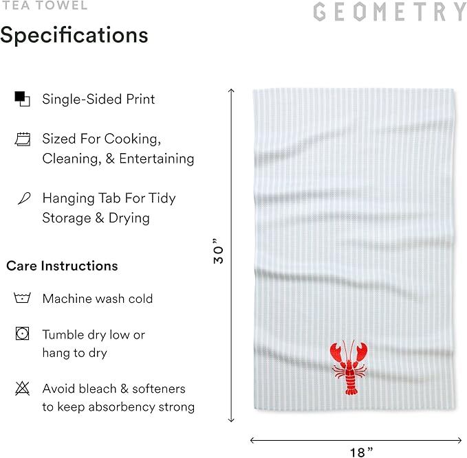 GEOMETRY Tea Towels – Spring & Summer Collection – Quick-Dry, Ultra-Absorbent, Reusable Microfiber Kitchen Towels for Drying & Cleaning - Lobster Bay - 2 Pack