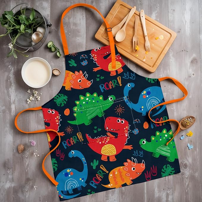SANDJEST Kids Apron with Chefs Hat Set, Kitchen Apron Gifts