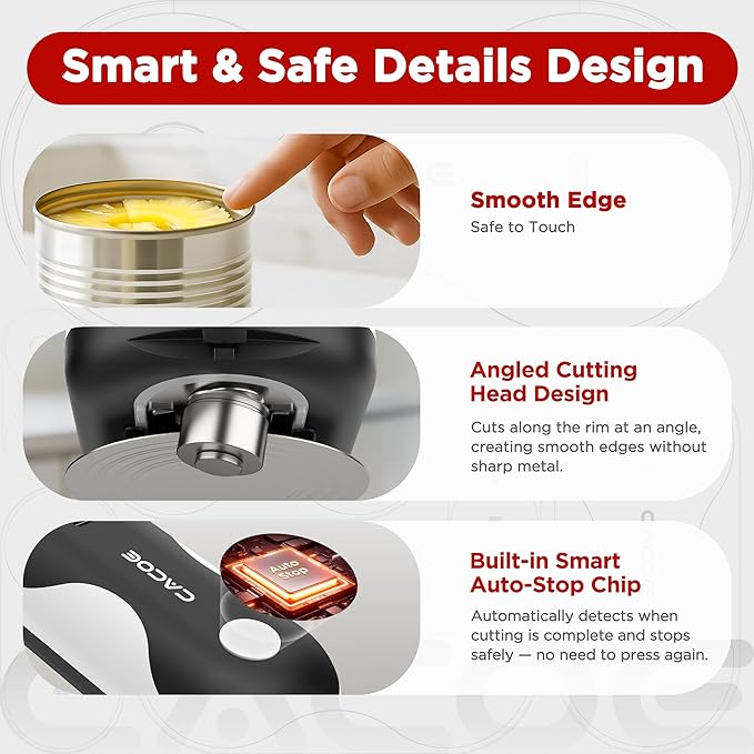 CACOE Automatic Smart Electric Can Opener with Auto Stop & USB-C Charging - Cordless Can Opener for Elderly and Arthritic Users for Seniors & Arthritis, Effortless One-Touch Open (black)
