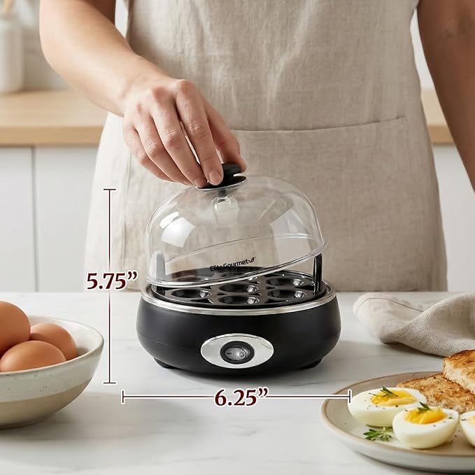 Elite Gourmet EGC007CHC# Rapid Egg Cooker, 7 Easy-To-Peel, Hard, Medium, Soft Boiled Eggs, Poacher, Omelet Maker, Auto Shut-Off, Alarm, 16-Recipe Booklet, Charcoal Grey
