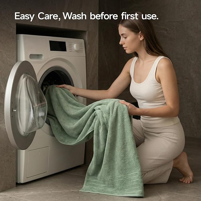 REDKISS Luxury Bath Towels Set of 4, 35x70 in, Highly Absorbent & Quick Dry, Super Soft Extra Large Premium Thick Cotton Green Bath Sheets for Shower, Hotel, Bathroom, Spa