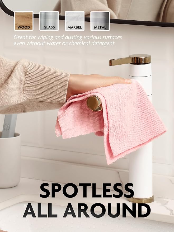 Fantasticlean Microfiber Cleaning Cloth Roll -30 Pack, Tear Away Microfiber Towels, 12" x 12", Reusable, Washable, Scratch Free, Ultra Absorbent Dishcloth for All-Around Cleaning Supplies (Pink)