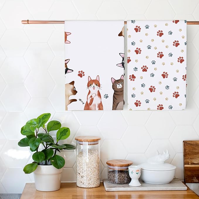 Cats Tea Towels, Cotton Kitchen Towel 18.9 × 27.5 inch, Quick Drying Dish Cloth for Cat Lovers Party Anniversary Holiday Decoration, Housewarming Gifts for Mom
