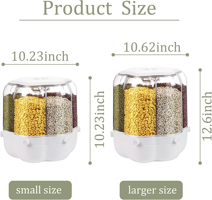 XIYAO 30lb Rice and Grain Storage Container, 360° Rotating Food Dispenser Measuring Cylinder with Lid Moisture Resistant Household, Airtight Storage of Black Rice, Yellow Rice and Other Small Beans