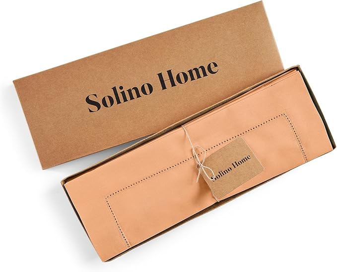 Solino Home Cotton Linen Placemats Set of 4 - Hemstitch Peach Bloom Placemats 14 x 19 Inch - Machine Washable Table Mats for Mothers Day, Spring, Summer