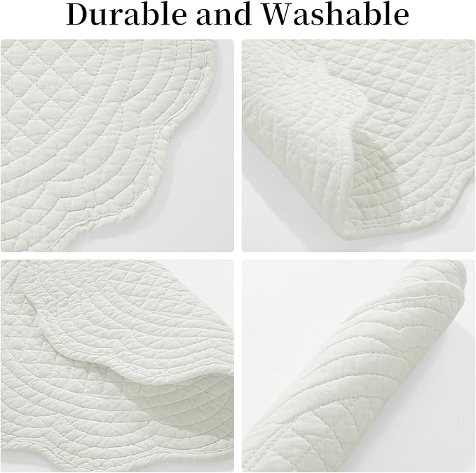 HOMBYS Quilted Placemats Set of 6 Washable Round Placemats for Kitchen Table-100% Cotton Fabric 14 Inch Round Table Mats, Cotton Fabric with Microfiber Filling, (14"x14", Cream White)