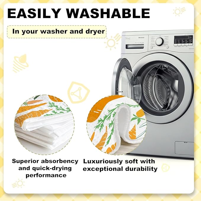 3Pcs Vegetables Kitchen Towels 24x14 Inch, Carrot Garlic Eggplant Decor Microfiber Dish Cloth Tea Towel, Waffle Absorbent Hand Towels for Kitchen Farmhouse Decor, Housewarming Gifts for Women Mom