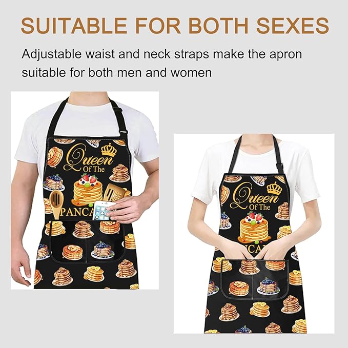 PXTIDY Pancake Inspired Gift Queen Of The Pancake Cooking Baking Apron Culinary Student Gift Bakery Apron