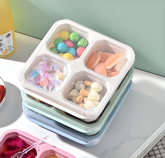 Emptycolor 3 Pack 4 Compartment Lunch Snack Containers with Lids, Meal Prep Bento Snack Boxes, BPA Free, Reusable Food Storage Lunchable Containers for People Work Travel