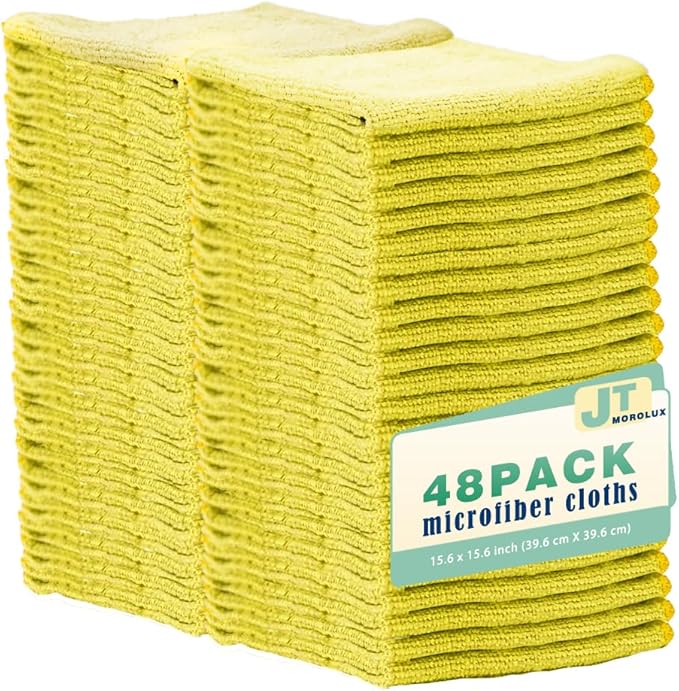48 Pack 16'x16' Microfiber Household Cleaning Cloths - Multi-Purpose, Machine Washable, Absorbent Towels for Kitchen, Car, Home Appliances (16x16 48pk)