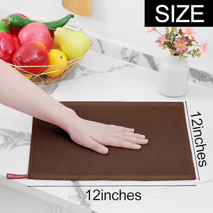 Homaxy 100% Cotton Waffle Weave Kitchen Dish Cloths, 4-Pack Ultra Soft Absorbent Dish Towels, Quick Drying Dish Rags, 12 x 12 Inches, Coffee