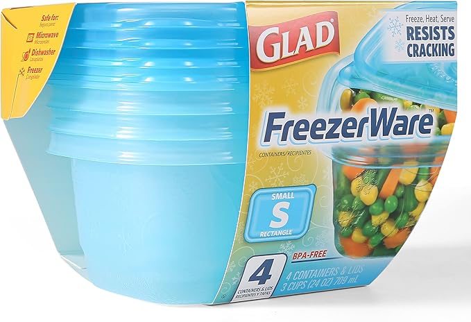 Glad Food Storage Containers, Small Rectangle, 24 Ounces | Freezerware | 4 Count Set | Pack of 2