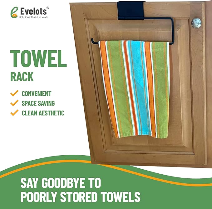 Evelots 2-in-1 Pot Lid Organizer with Towel Holder - 2 Pack, 3-Tier Cabinet Door Rack - Space-Saving Kitchen Organizer for Glass or Metal Pan Lids & Towels - Over the Door Design - Black
