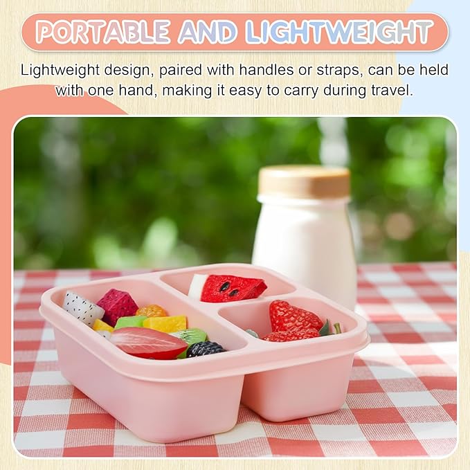 Honeydak 5 Pack Snack Containers 3 Compartment Bento Snack Boxes Divided Meal Prep Containers with Lids Reusable Adults Lunch Food Storage Box for School Work Travel(Morandi Color)