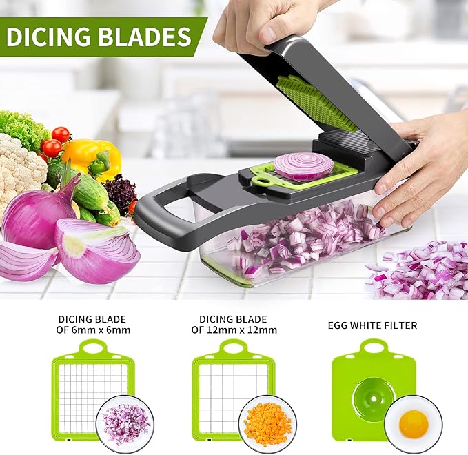 Vegetable Chopper,Senbowe Multifunctional 13-in-1 Food Choppers Onion Chopper Vegetable Slicer Cutter Dicer Veggie chopper with 8 Blades,Colander Basket,Container for Salad Potato Carrot Garlic