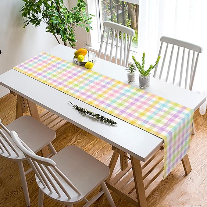 Nepnuser Linen Spring Easter Buffalo Check Plaid Table Runner Rustic Farmhouse Home Dining Room Kitchen Table Decor (13" x 36")