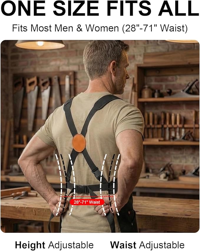 Heavy Duty Canvas Tool Aprons for Men: 6-Pocket, with Quick-Release Buckle, Ergonomic X-Cross Back, Adjustable Waist 28"–71", Mechanics Apron for Men, Ideal for Woodworking, Workshop, DIY & Carpentry