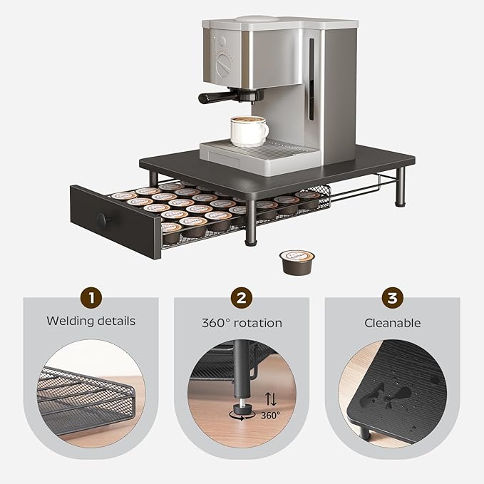 YATINEY Coffee Pod Drawer Holder, Coffee Pod Drawer for K Cup, 35 Capacity Coffee Capsules Storage Organizer, Sliding Mesh Basket, for Home Office, Kitchen, Black KH08BK